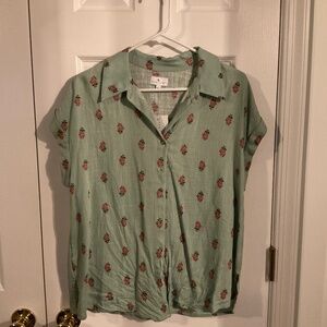 Green linen, short sleeve shirt